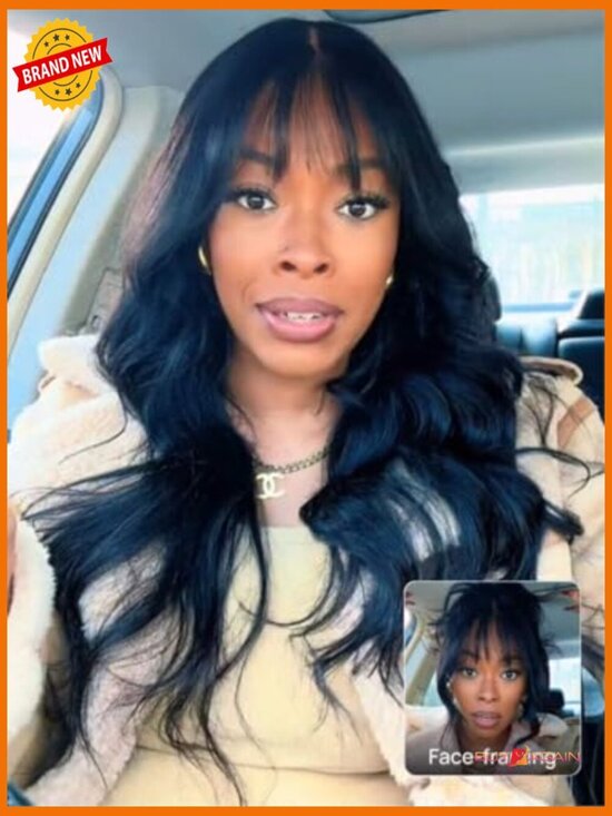 Glueless Body Wave Wig with Curtain Bangs 7x5 Lace Front 180% Density main image 6